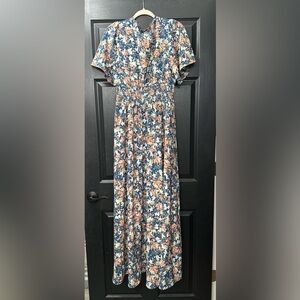 Baltic Born Pink and Blue Smocked Maxi dress